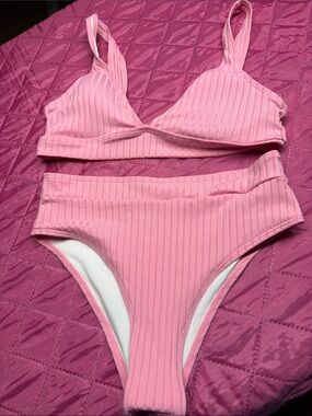 SHEIN size large Ribbed Pink Bikini Set - Two Piece Swimsuit